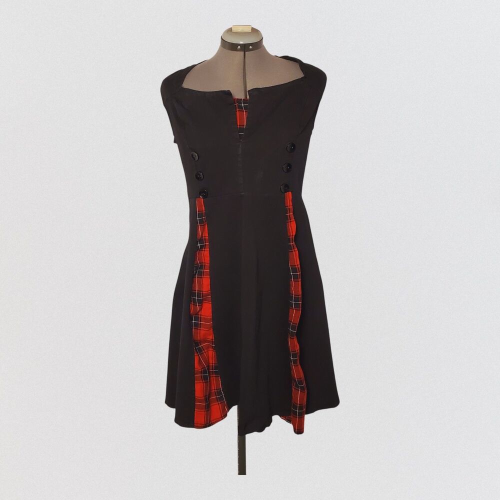 Killreal Retro Rockabilly Swing Dress Black Red Plaid Accents